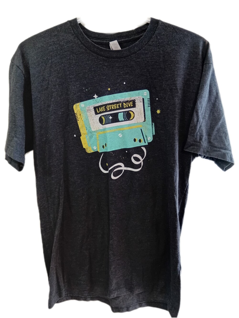 Lake Street Dive Cassette Graphic Tee - Charcoal with Teal & Yellow Print